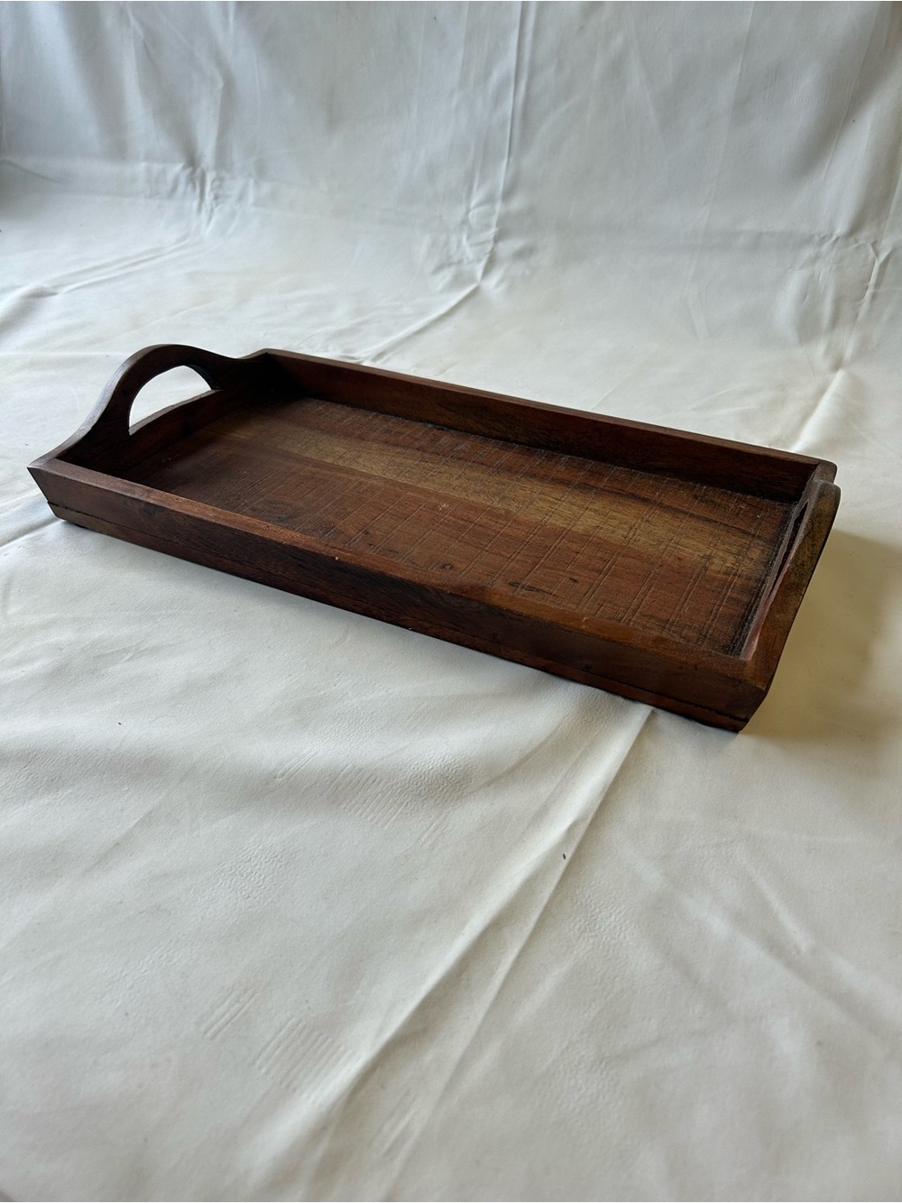 Dark Brown Wooden Serving Tray with Handles